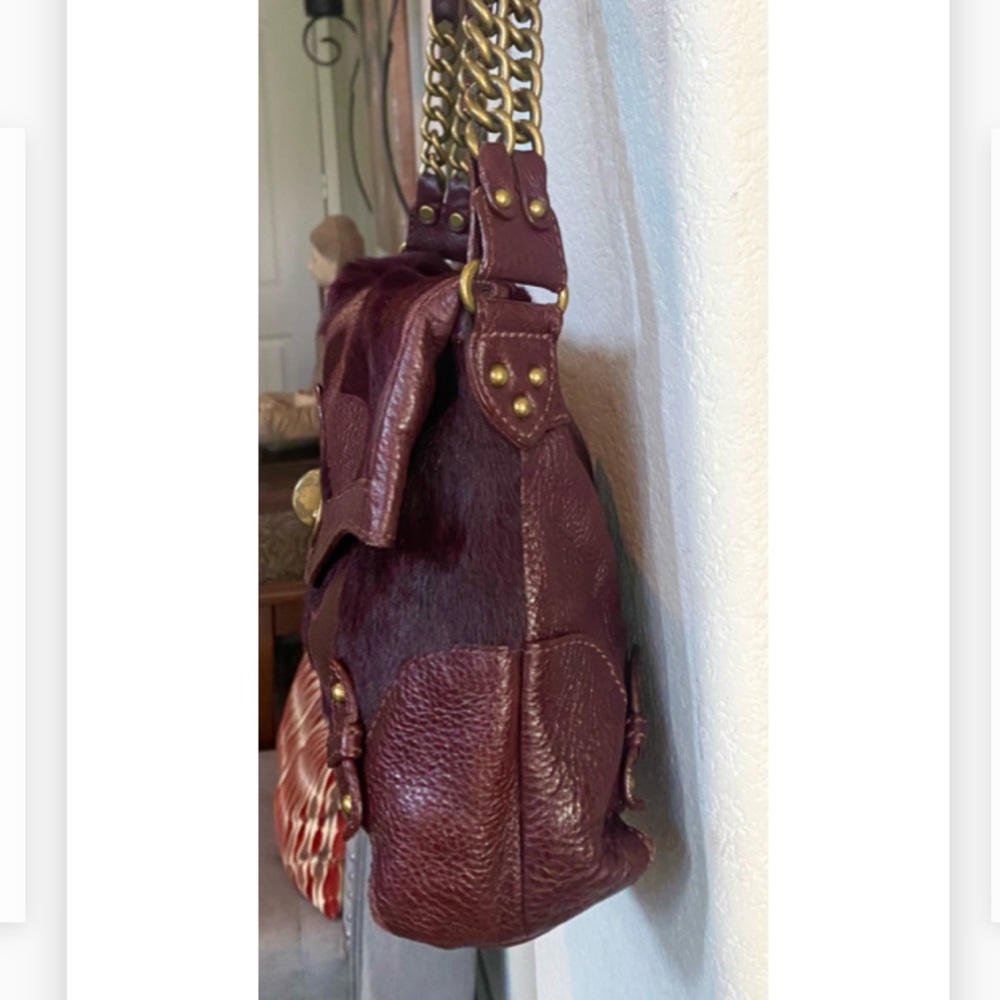 Authentic Rare Vintage burgundy/brown Lockheart fur & leather shoulder bag. Mint - Picture 3 of 9